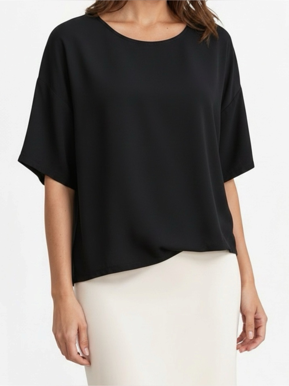 JAKI LONDON Mila Back Slit Satin Top, Black, Small